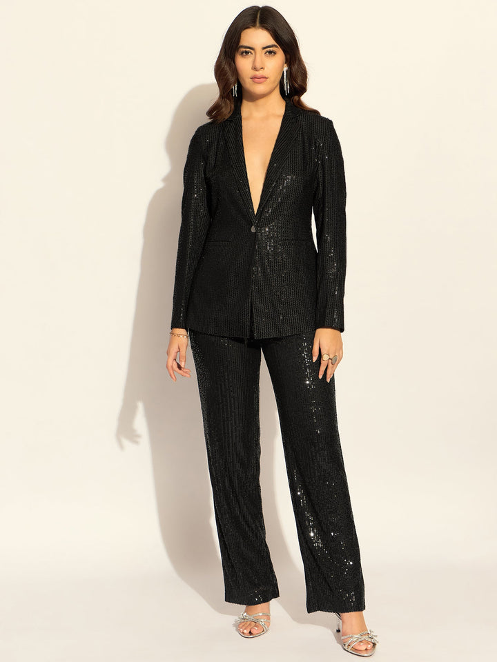 Black-Polyester-Sequined-Single-Breasted-Party-Blazer-&-Trouser