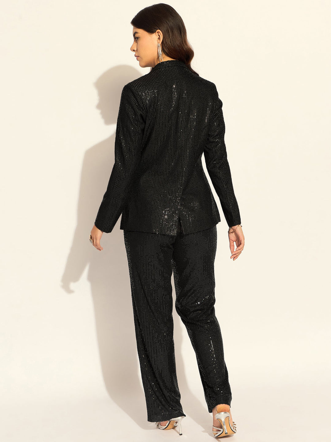 Black-Polyester-Sequined-Single-Breasted-Party-Blazer-&-Trouser