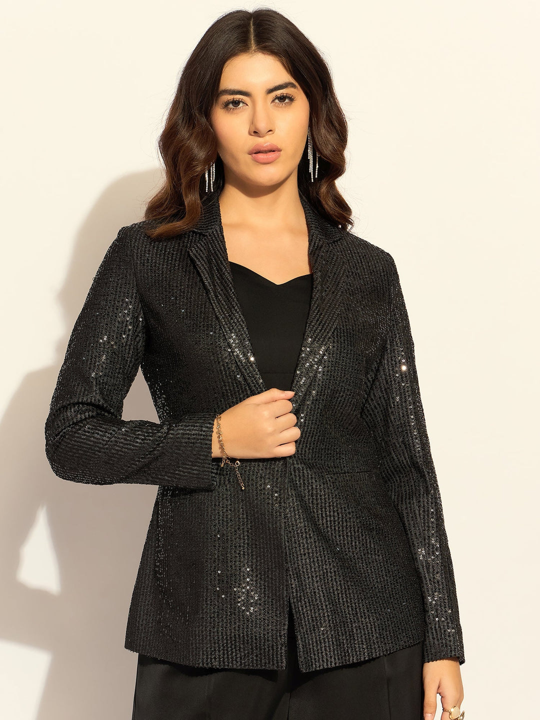 Black-Polyester-Squined-Single-Breasted-Party-Blazer