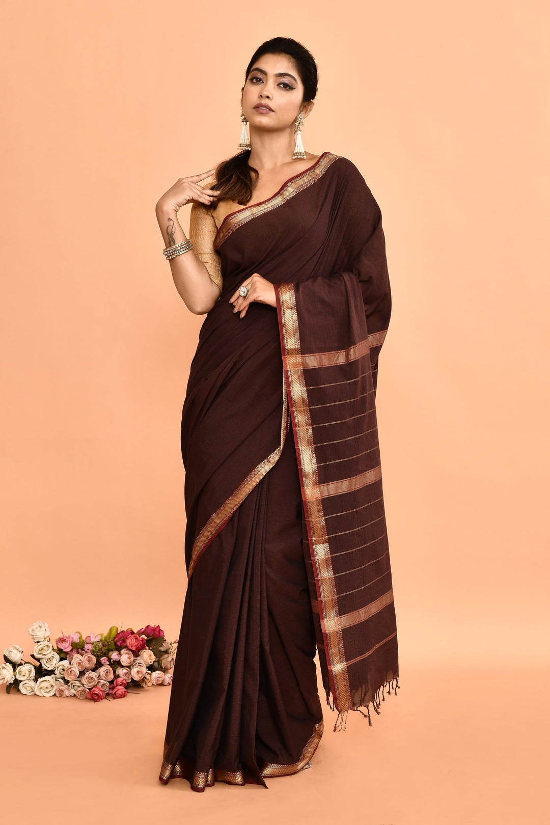 Black-Pure-Cotton-Maheshwari-Saree