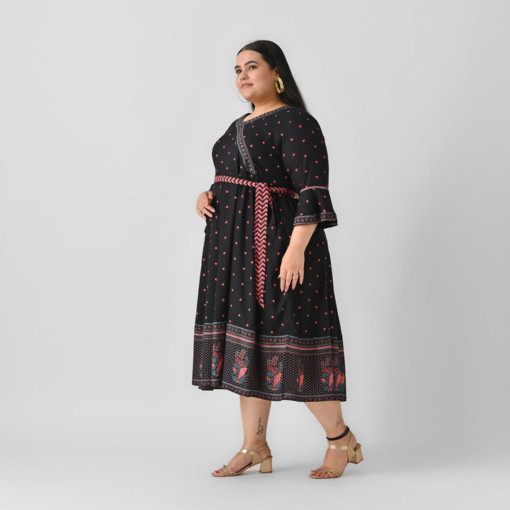 Black-Rayon-Angrakha-Flared-Midi-Dress-with-Knot-Details