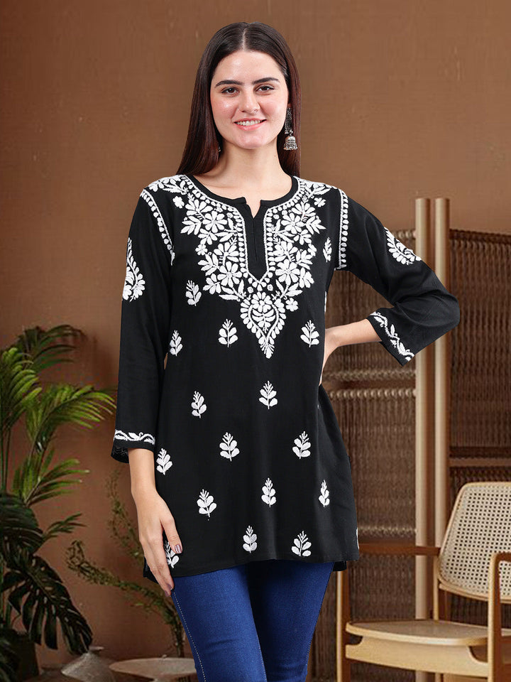 Black-Rayon-Chikankari-Short-Tunic