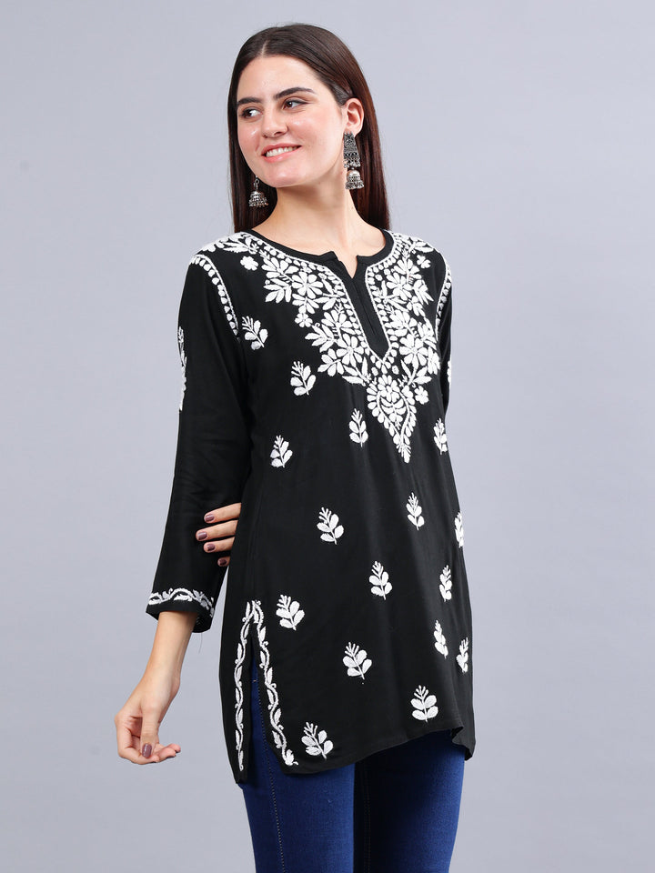 Black-Rayon-Chikankari-Short-Tunic