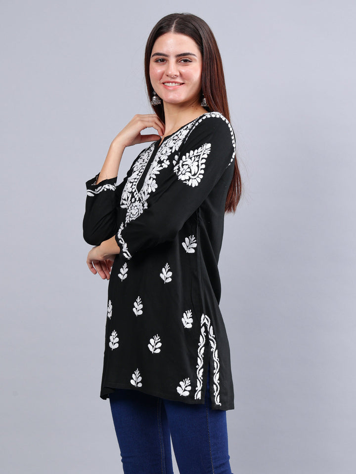 Black-Rayon-Chikankari-Short-Tunic