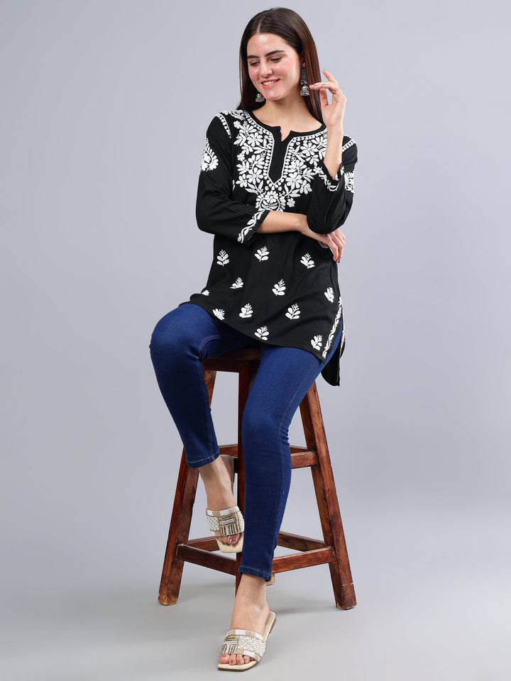 Black-Rayon-Chikankari-Short-Tunic