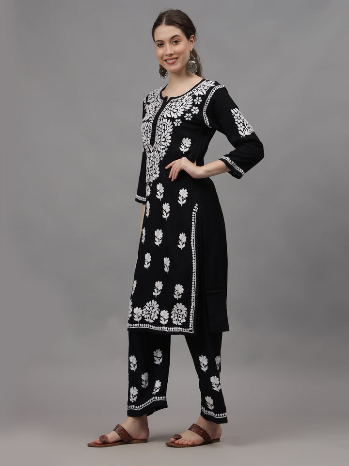 Black-Rayon-Embroidered-Chikankari-2-Piece-Kurta-Set