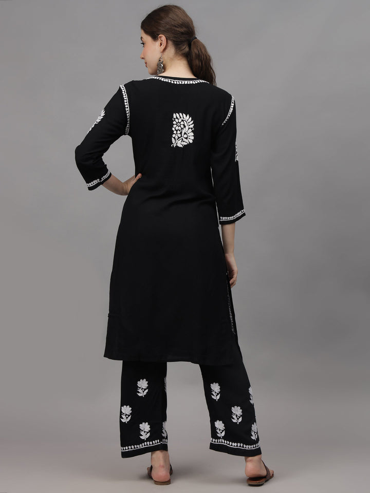 Black-Rayon-Embroidered-Chikankari-2-Piece-Kurta-Set