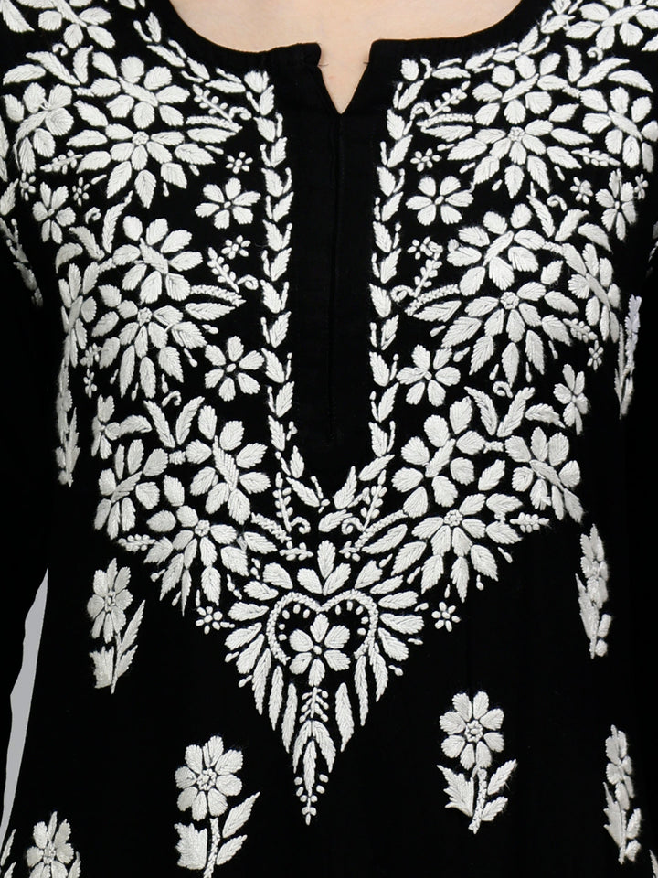 Black-Rayon-Embroidered-Chikankari-Kurta-&-Palazzo-Set
