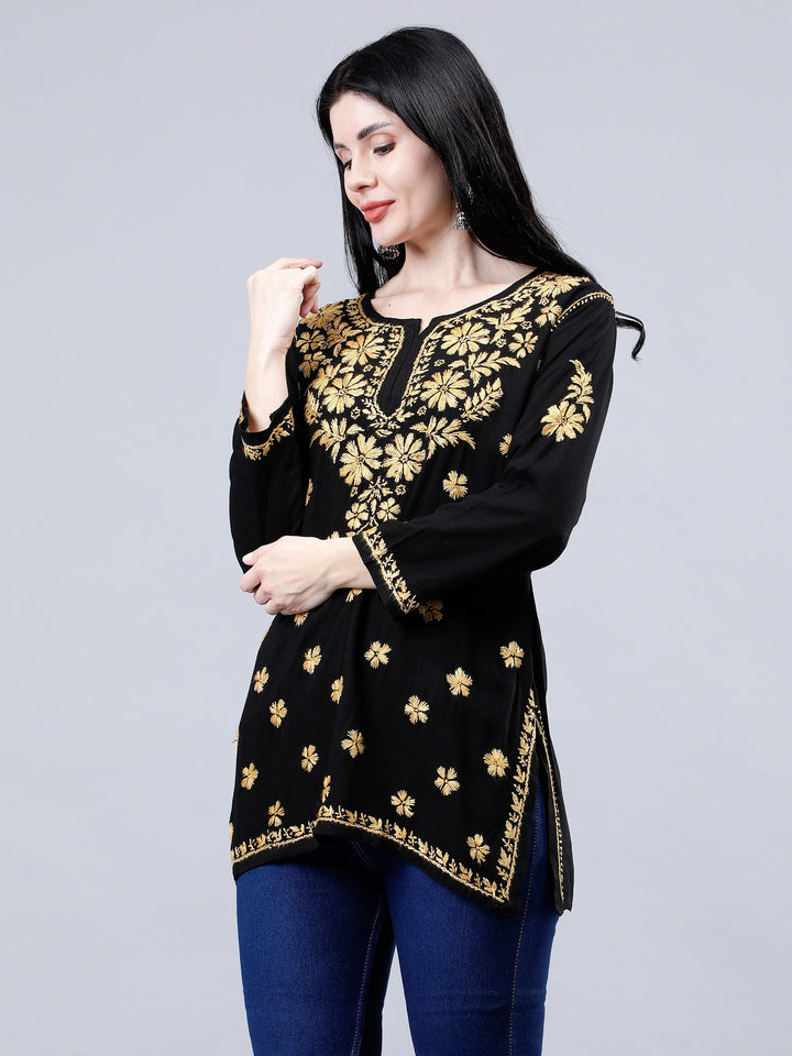 Black-Rayon-Embroidered-Chikankari-Short-Tunic