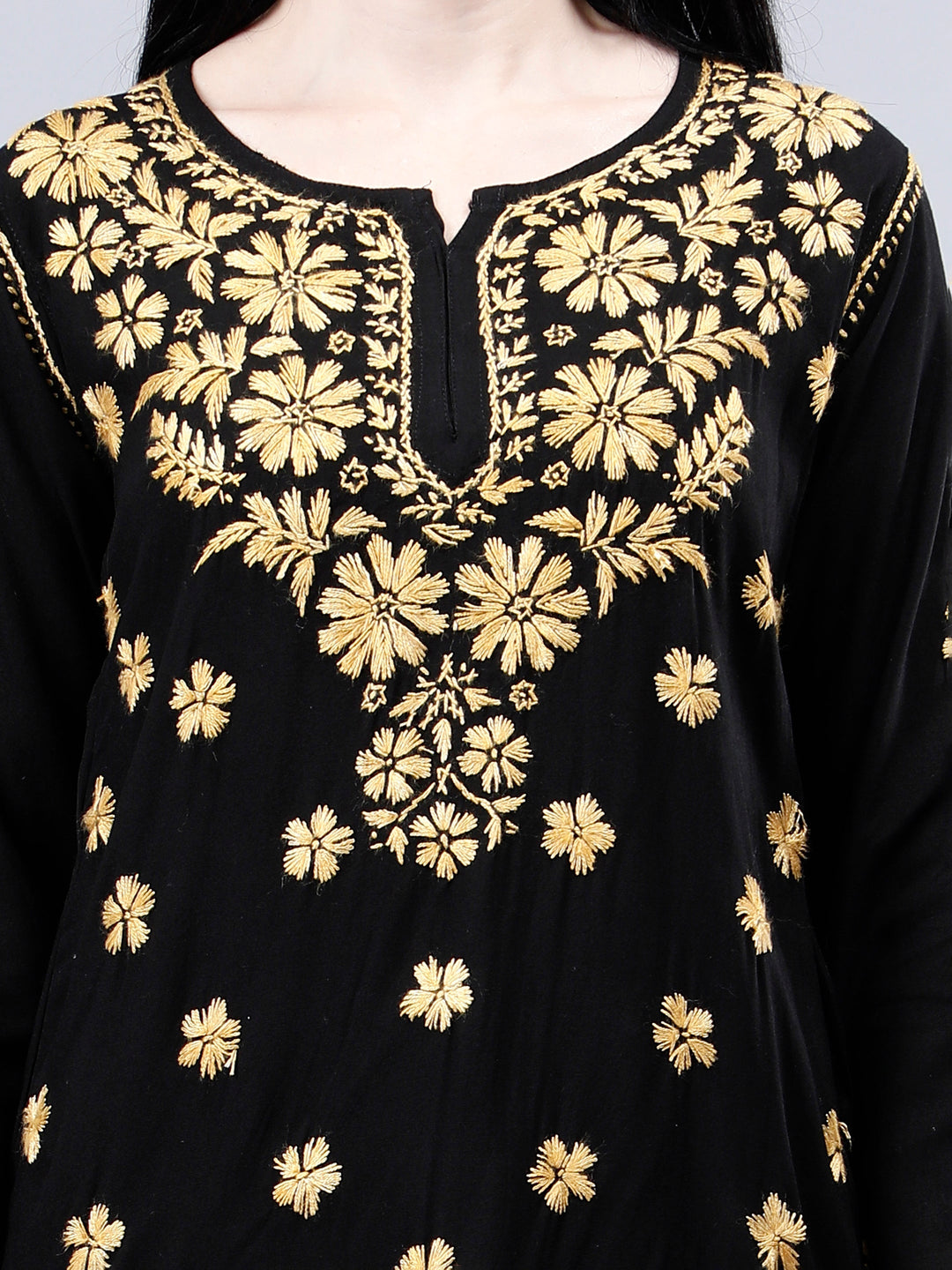 Black-Rayon-Embroidered-Chikankari-Short-Tunic