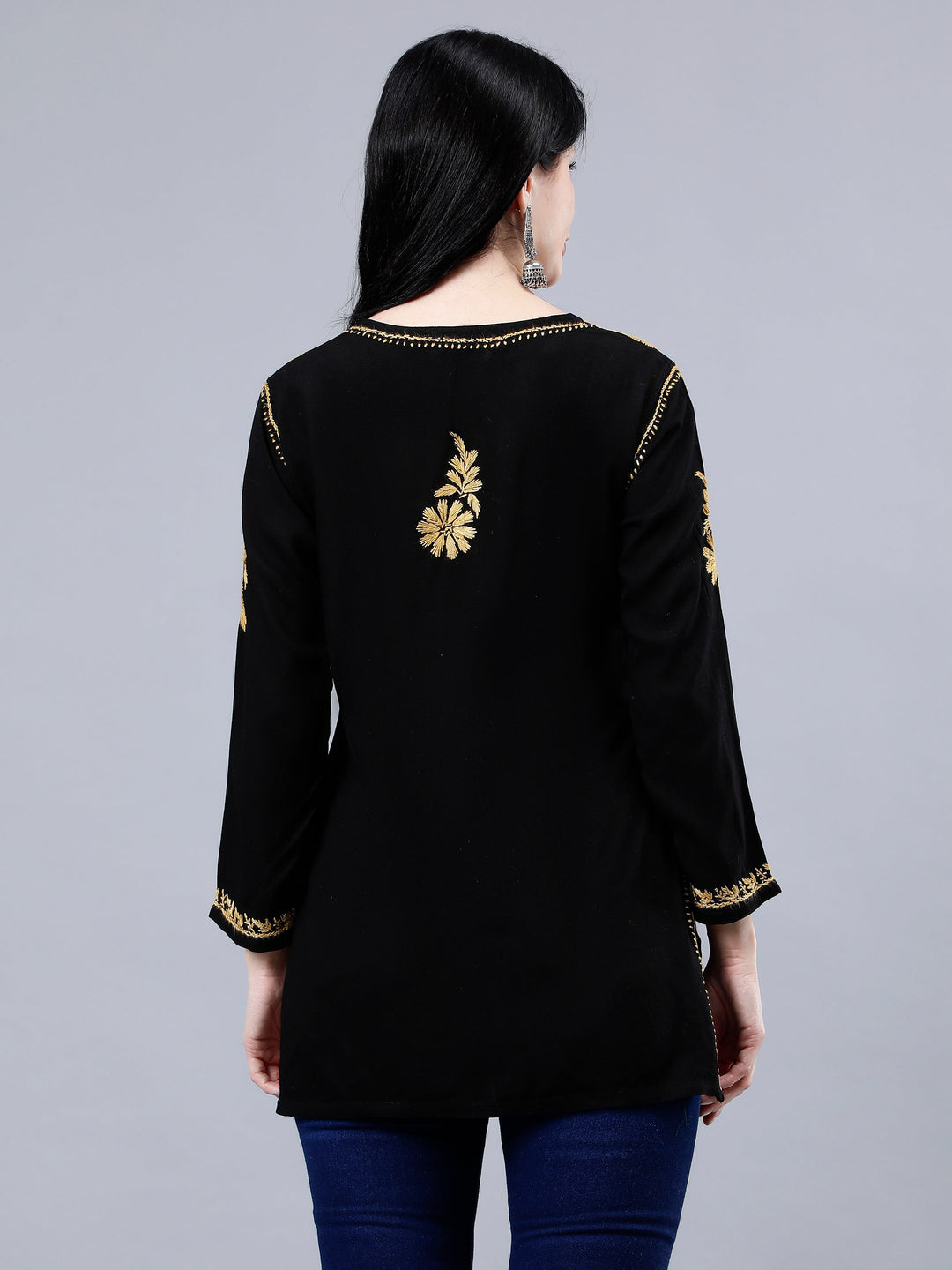 Black-Rayon-Embroidered-Chikankari-Short-Tunic