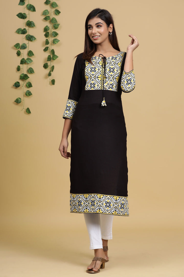 Black-Rayon-Solid-Straight-Kurta