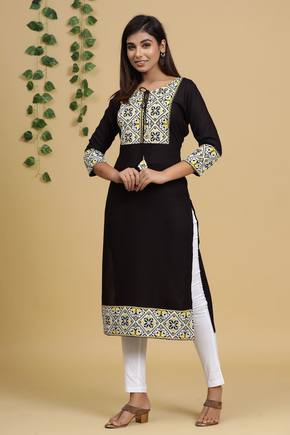 Black-Rayon-Solid-Straight-Kurta