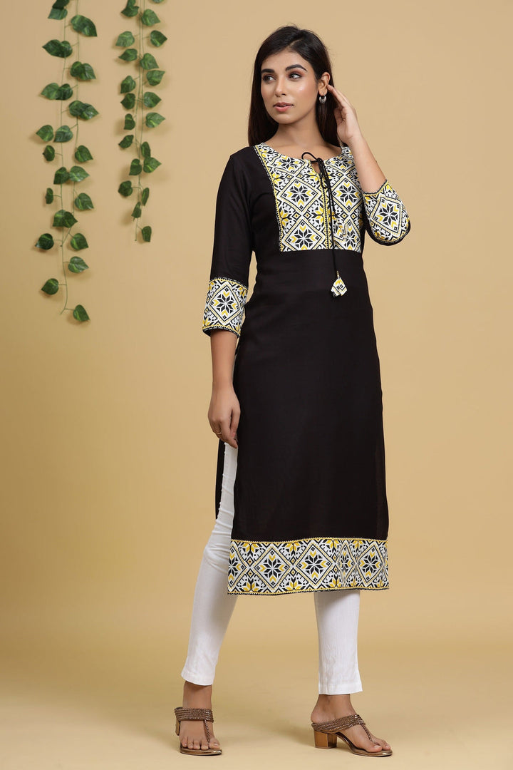 Black-Rayon-Solid-Straight-Kurta