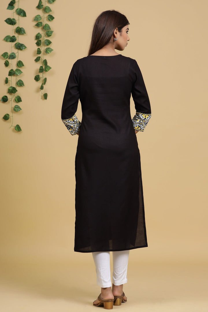 Black-Rayon-Solid-Straight-Kurta