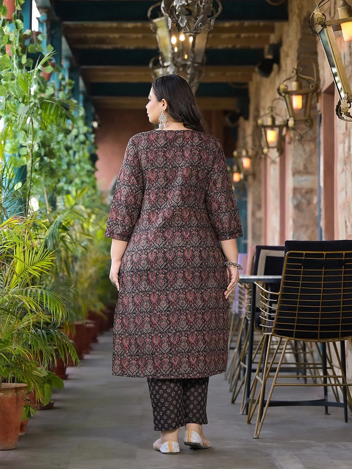 Black-&-Red-Cotton-Print-Straight-Plus-Size-3-Piece-Kurta-Set