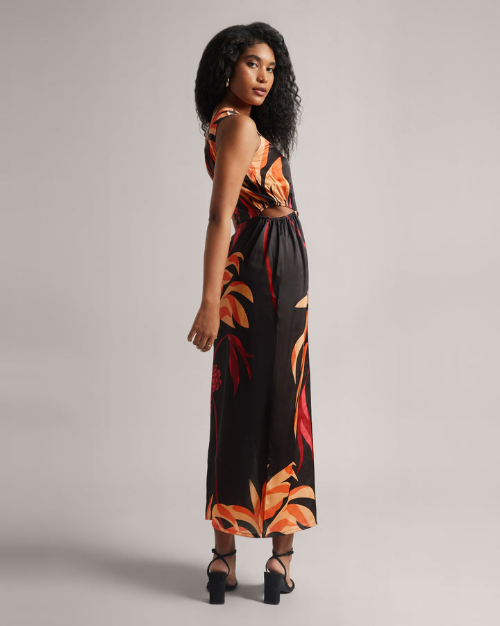 Black Satin One Sleeve Cocktail Maxi Dress with Slit