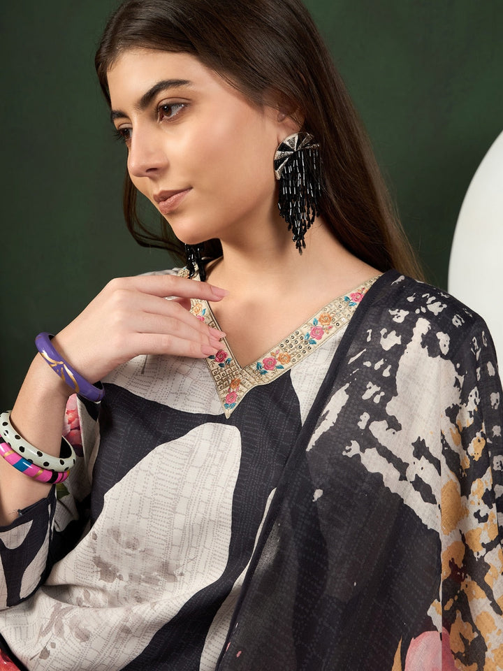 Black-Silk-Blend-Floral-Printed-3-Piece-Kurta-Set