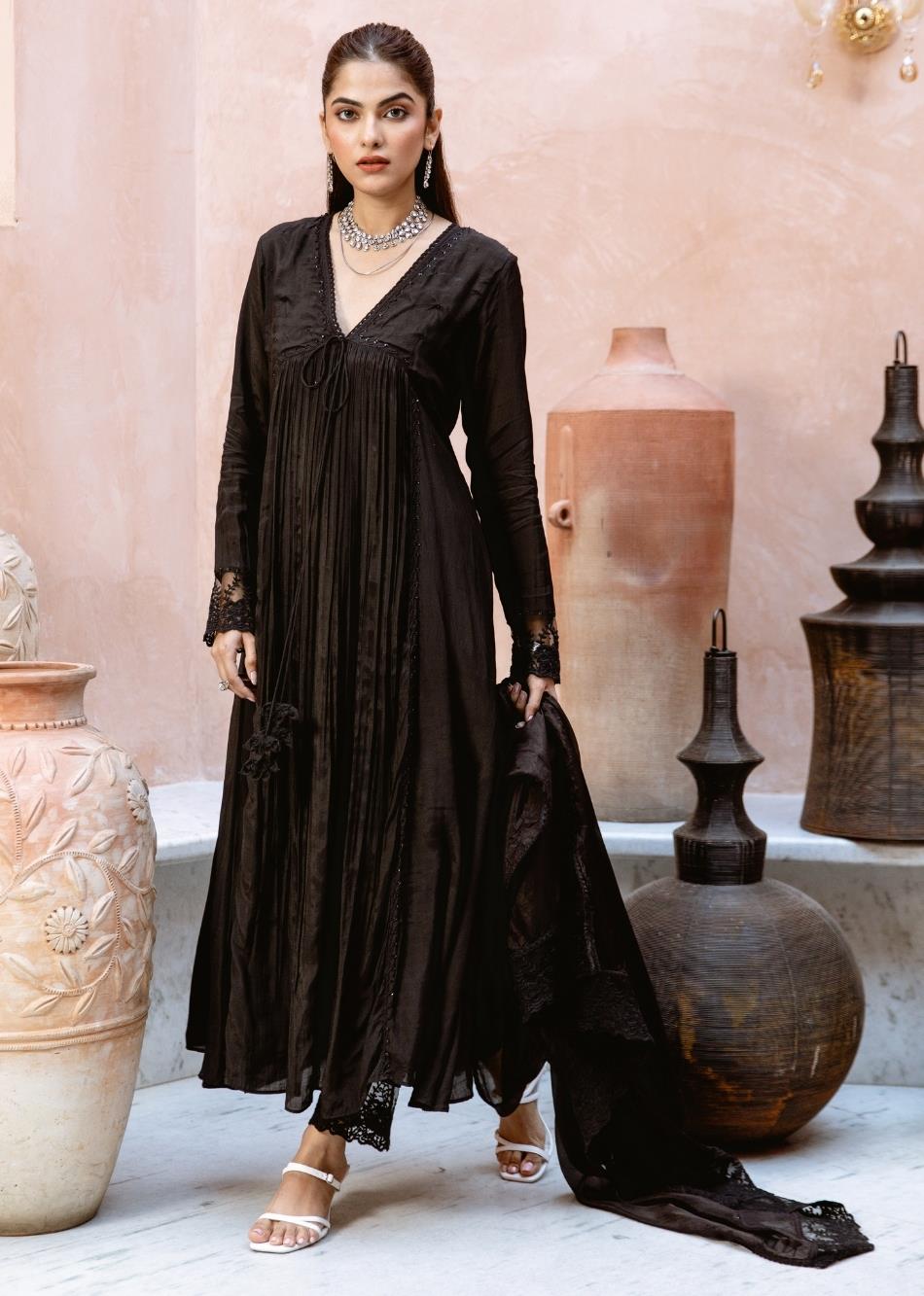 Black-Silk-Cross-Gather-Anarkali-Set