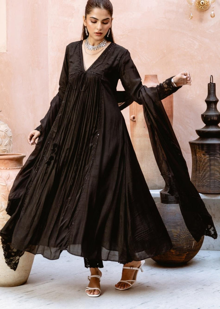 Black-Silk-Cross-Gather-Anarkali-Set