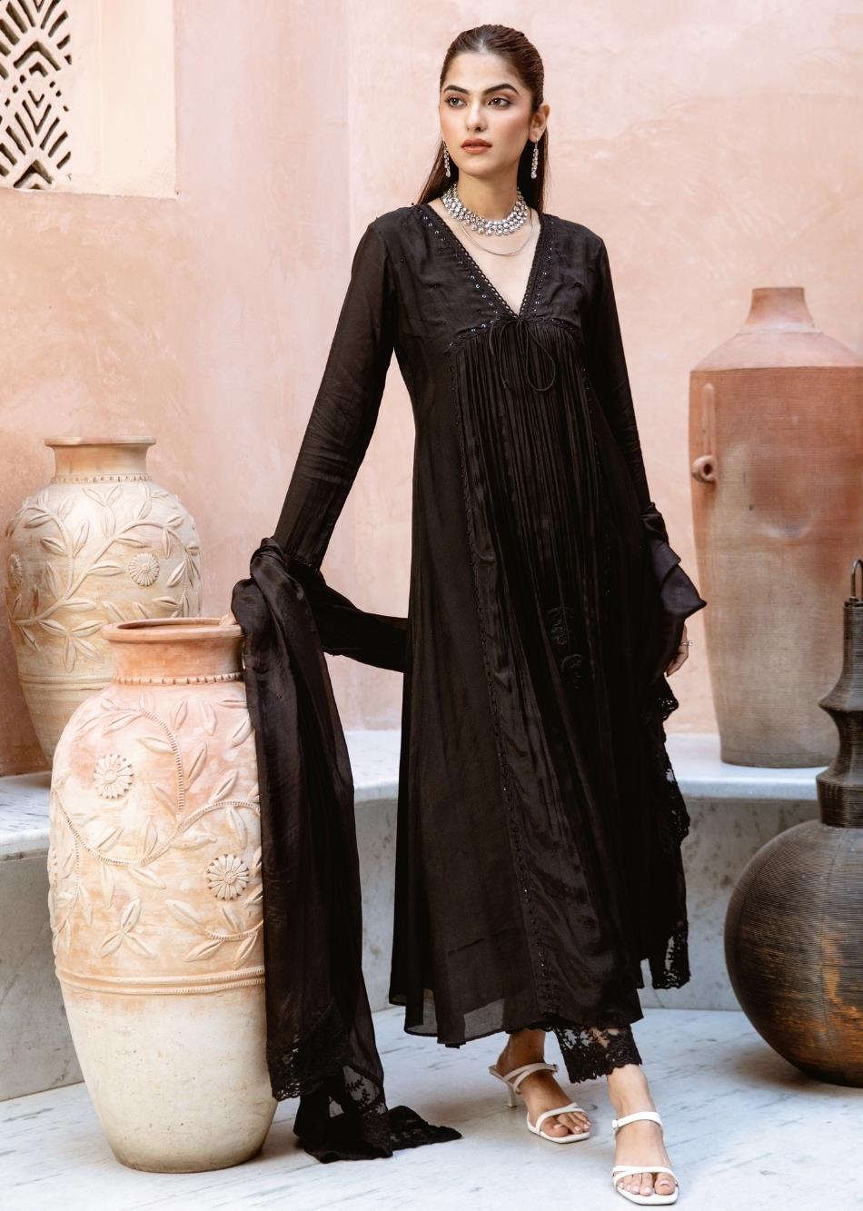 Black-Silk-Cross-Gather-Anarkali-Set