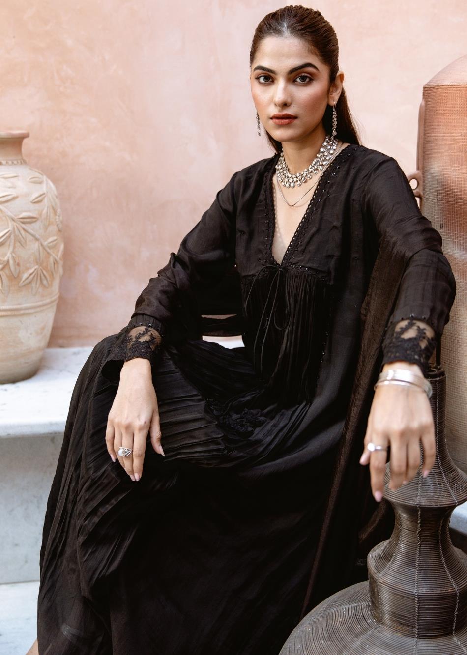 Black-Silk-Cross-Gather-Anarkali-Set