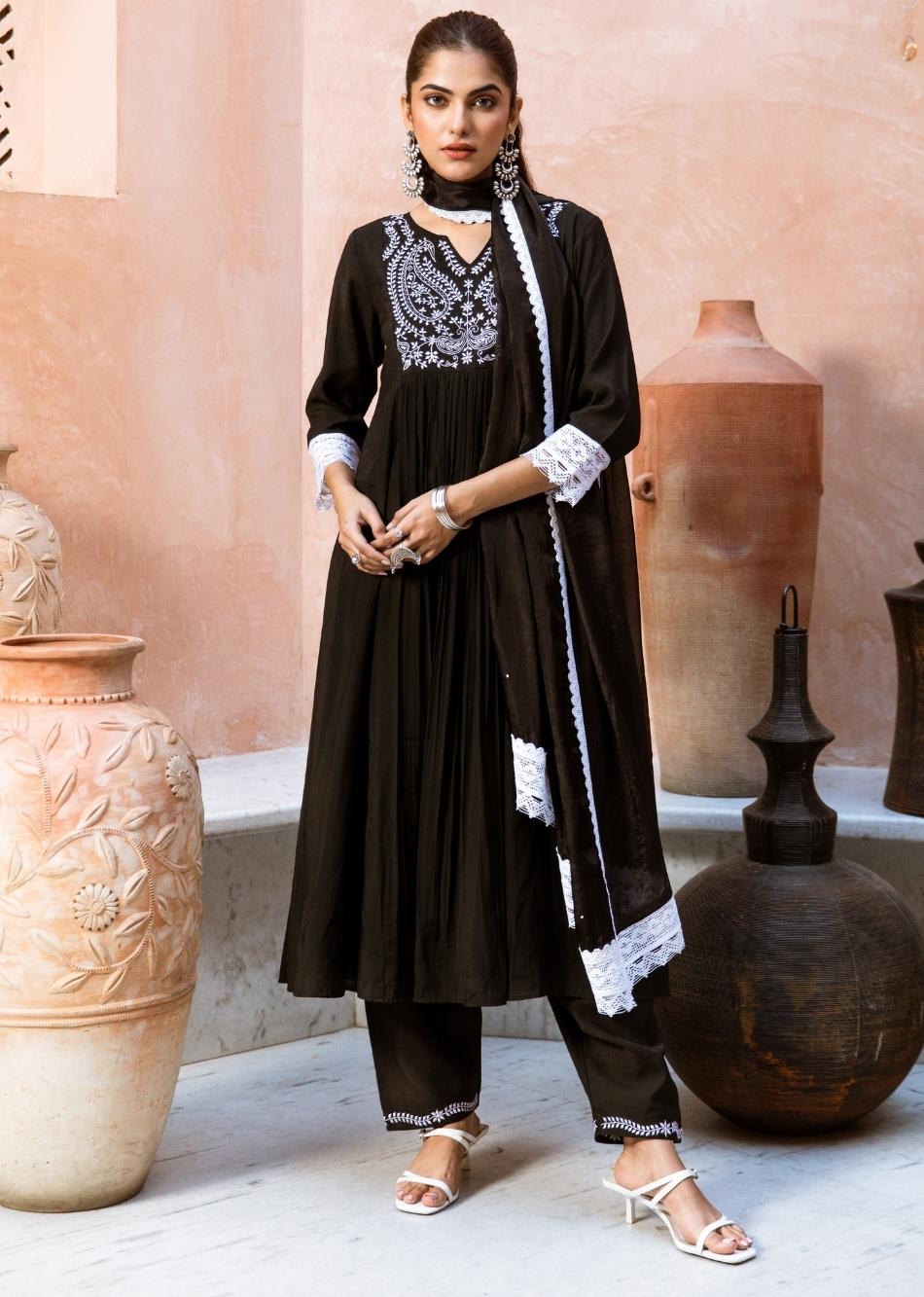 Black-Silk-Embroidered-Anarkali-Set