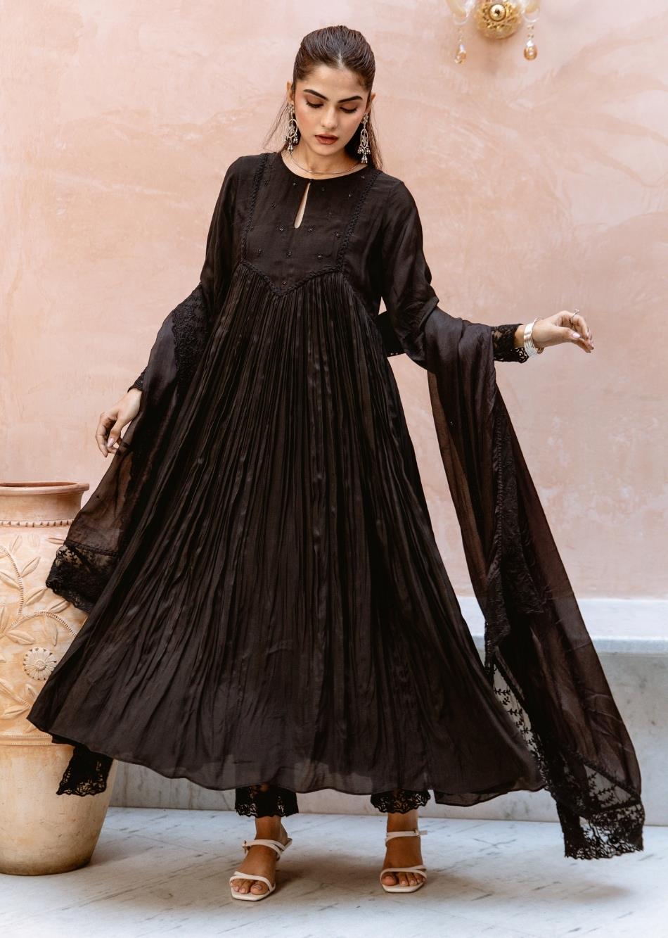 Black-Silk-Embroidered-Keyhole-Anarkali-Set