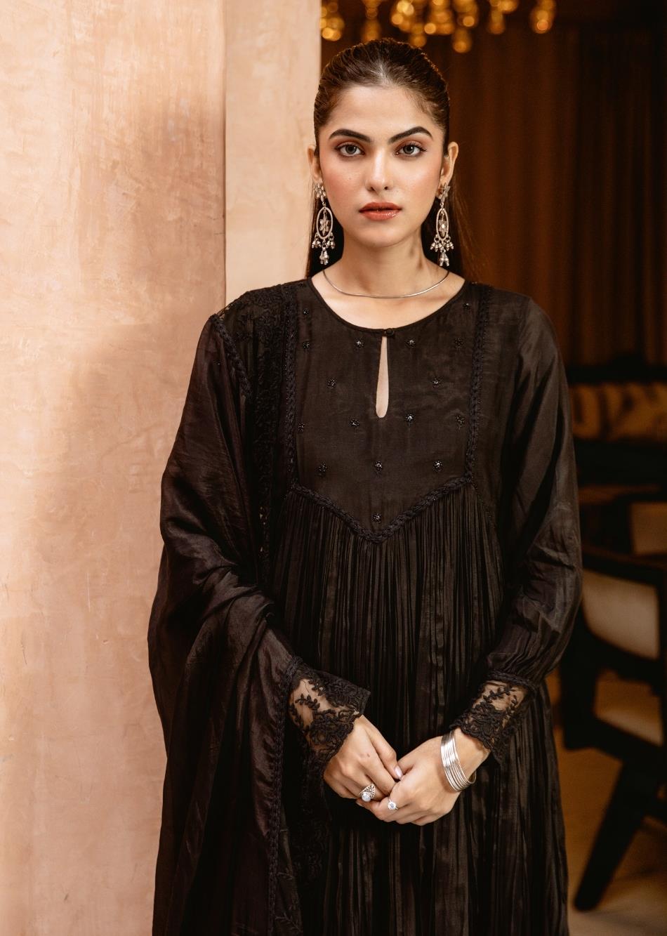 Black-Silk-Embroidered-Keyhole-Anarkali-Set