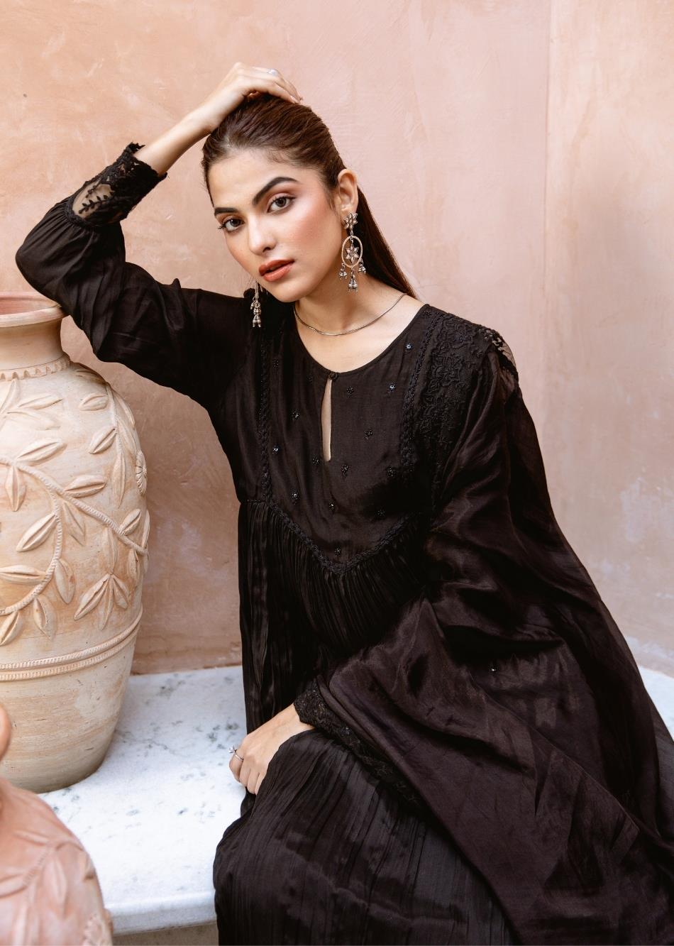 Black-Silk-Embroidered-Keyhole-Anarkali-Set