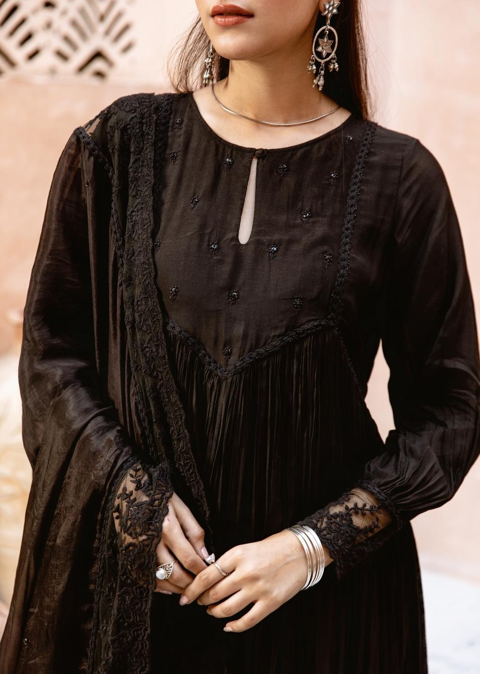 Black-Silk-Embroidered-Keyhole-Anarkali-Set