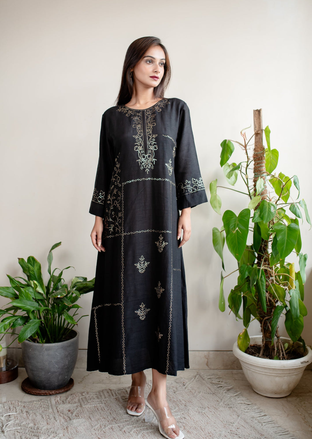 Black-Silk-Mukaish-A-Line-Dress