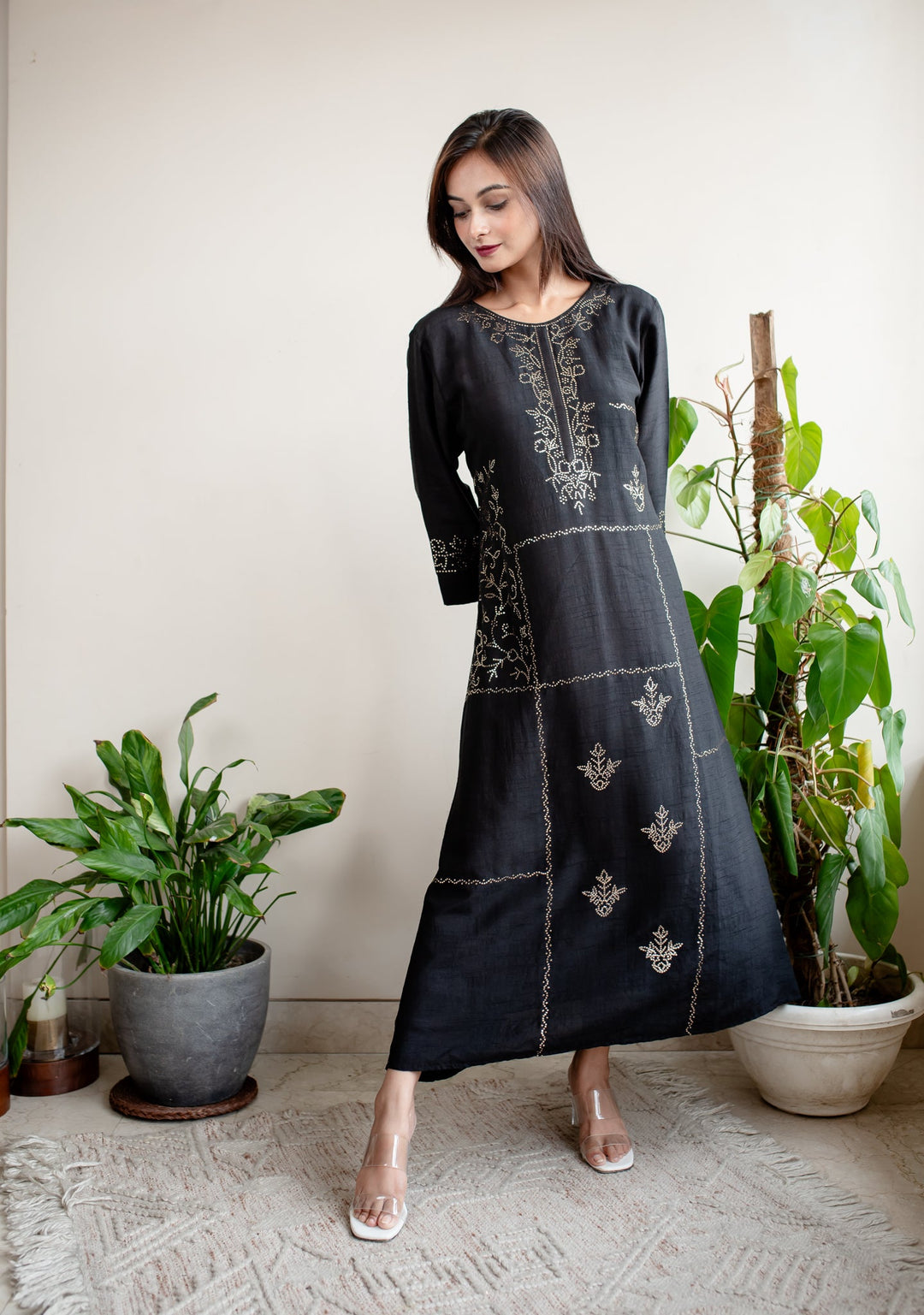 Black-Silk-Mukaish-A-Line-Dress