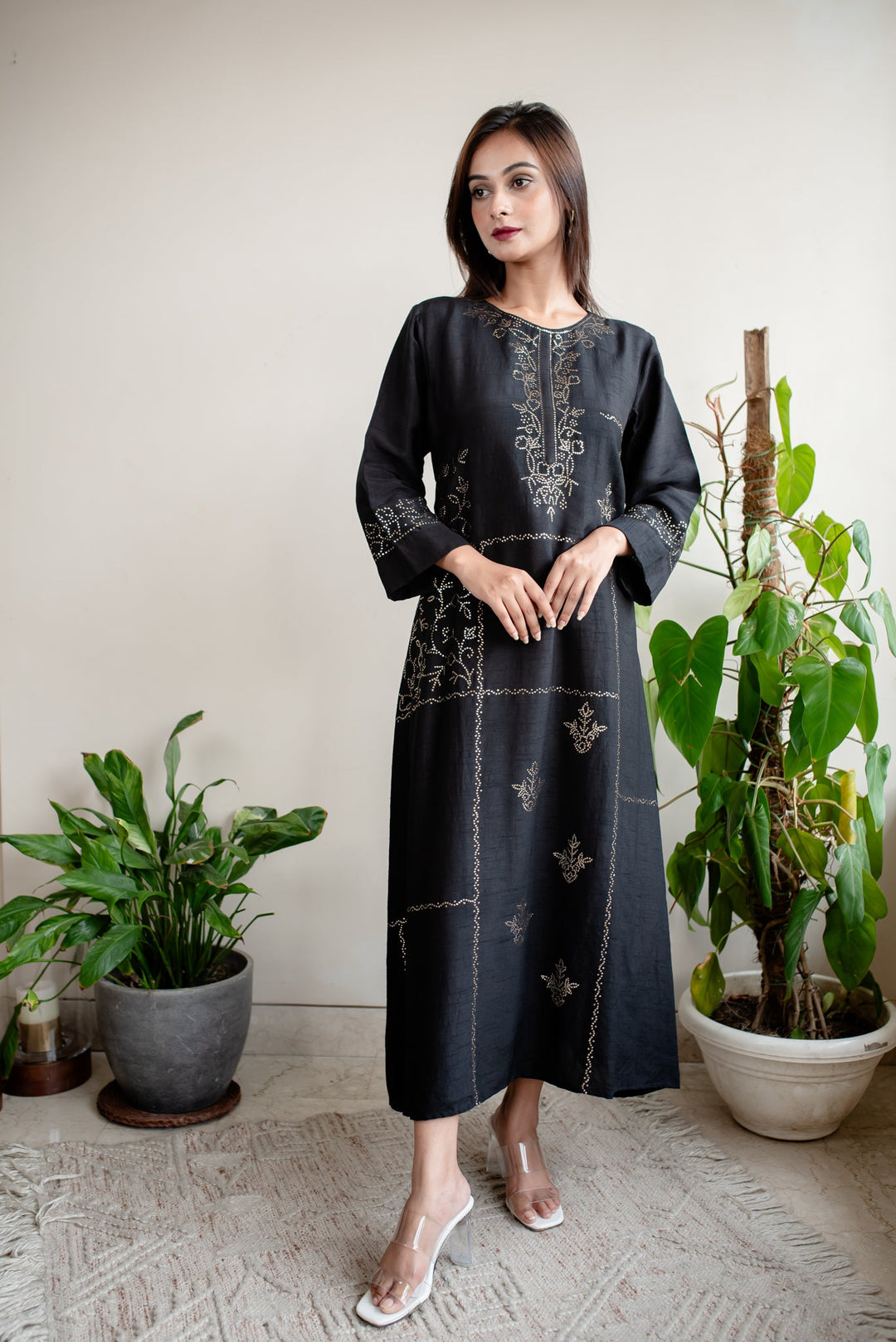 Black-Silk-Mukaish-A-Line-Dress