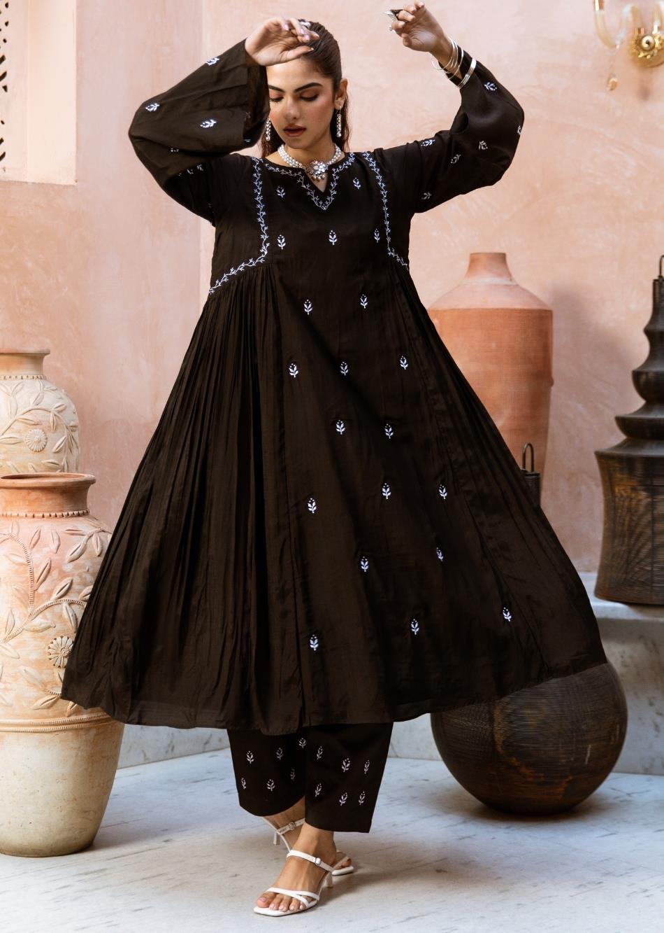 Black-Silk-Side-Gather-Anarkali-Set