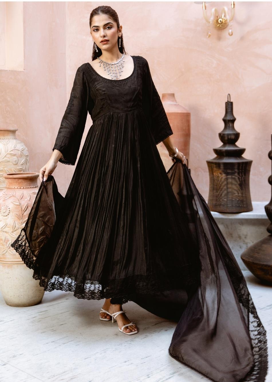 Black-Silk-Thread-Embridered-Gather-Anarkali-Set