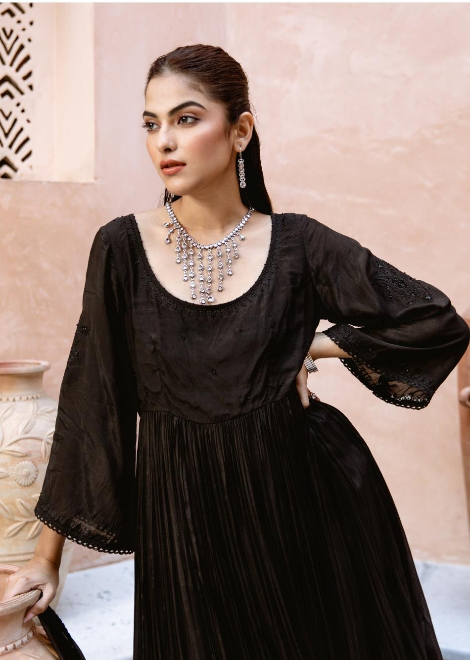 Black-Silk-Thread-Embridered-Gather-Anarkali-Set