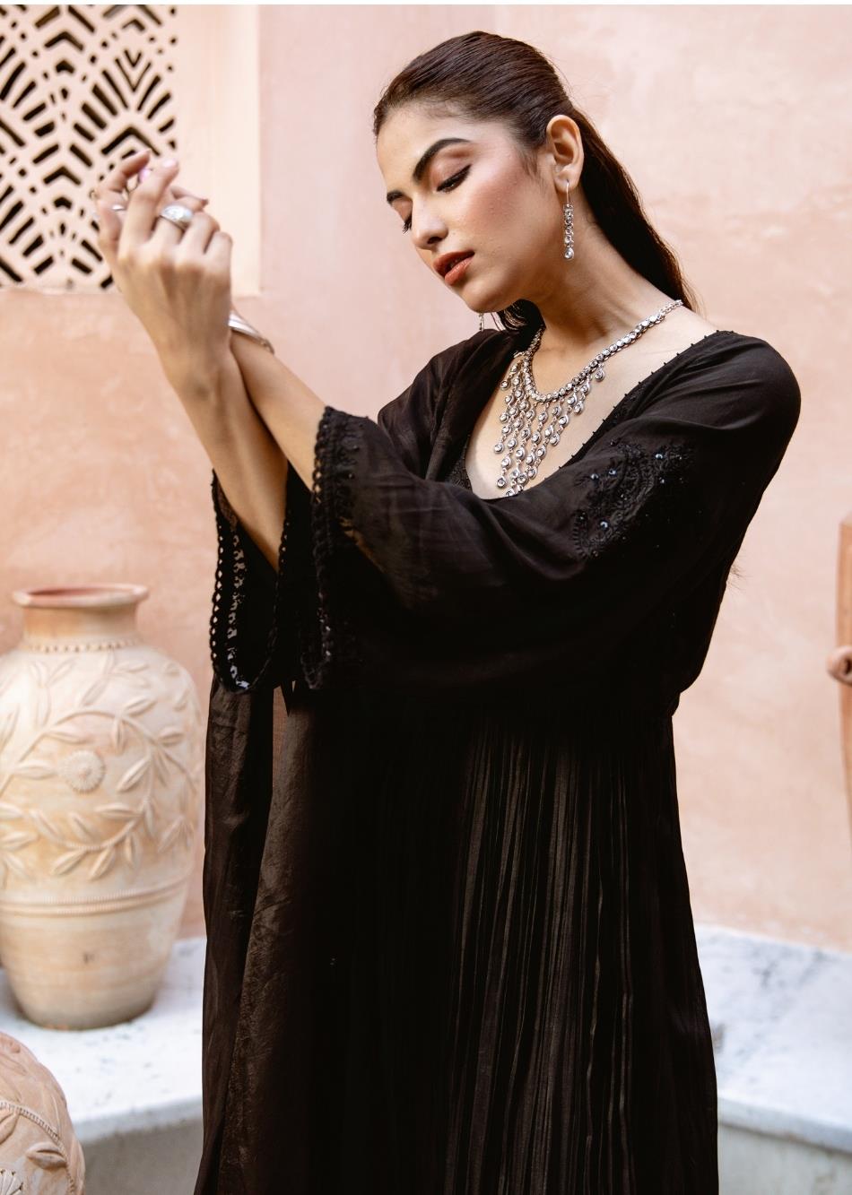 Black-Silk-Thread-Embridered-Gather-Anarkali-Set