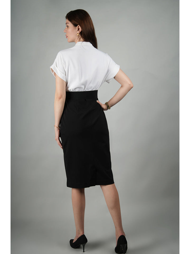 Black-Spandex-Sparkling-Color-Block-Blouson-Dress-With-Belt