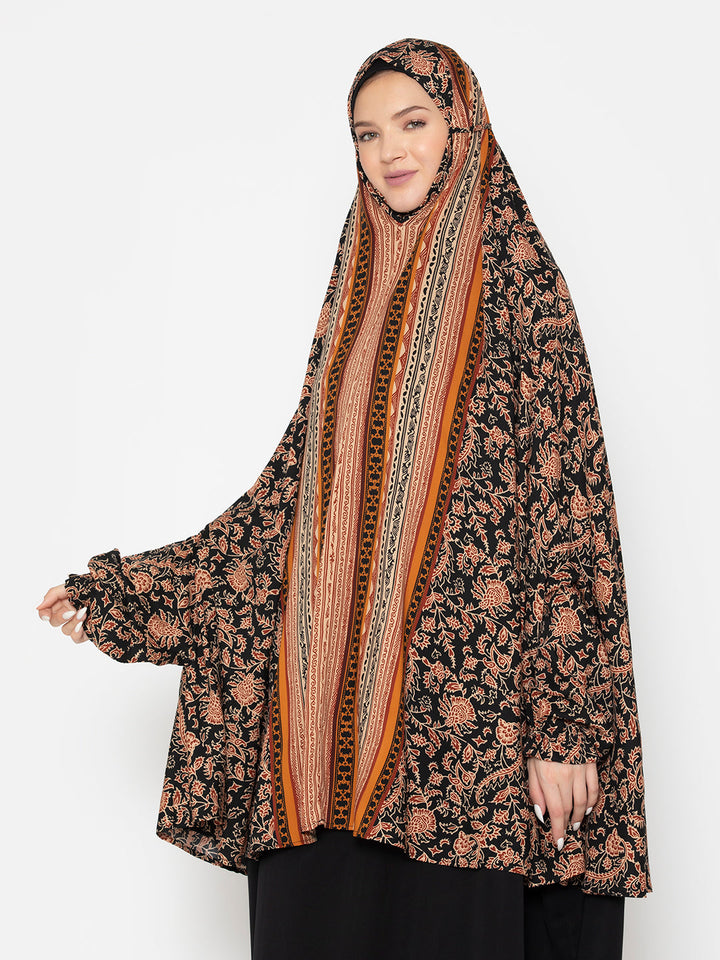 Black-Viscose-Floral-Panel-Print-Namaz-Dupatta