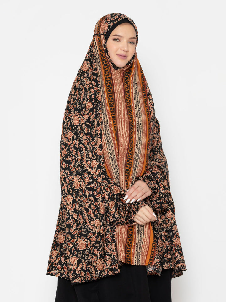 Black-Viscose-Floral-Panel-Print-Namaz-Dupatta