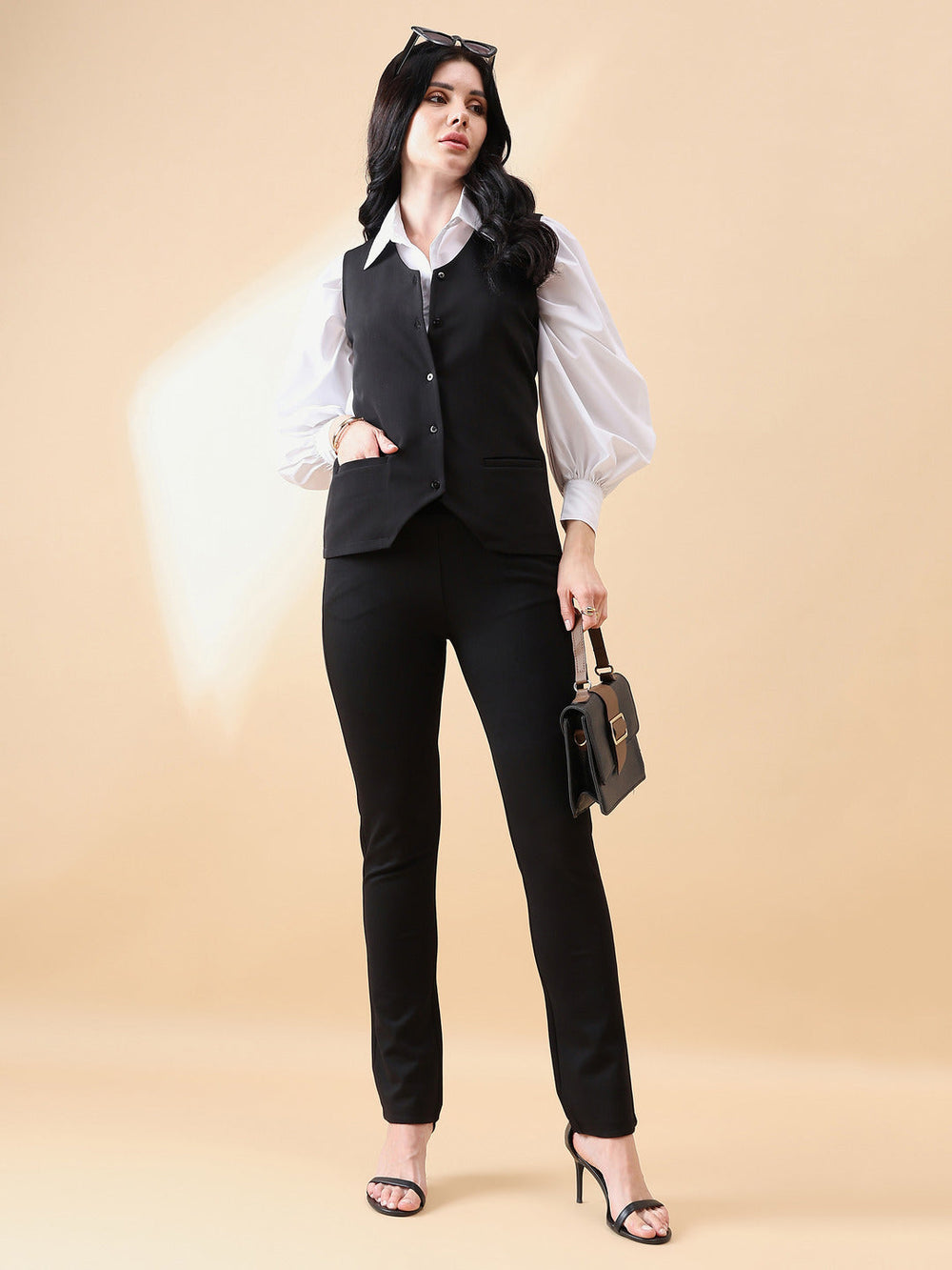 Black-Viscose-Rayon-Stretch-Pant-With-Wide-Belt