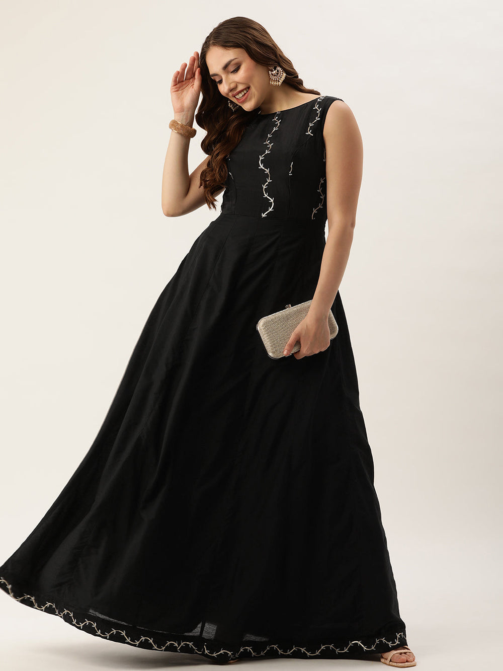 Black-Viscose-&-Art-Silk-Embroidered-Sequins-Gown