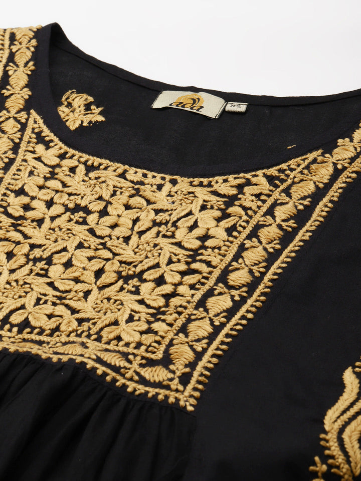 Black & Beige Cotton A-Line Chikankari Tunic