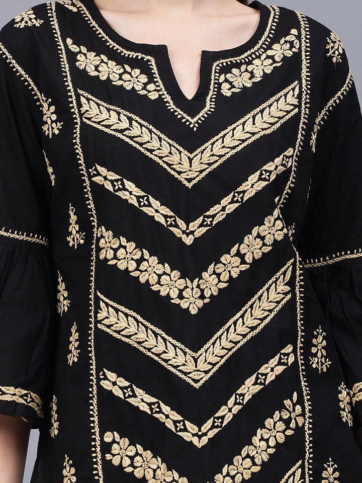 Black-&-Beige-Cotton-Embroidered-Lucknowi-Chikankari-Tunic