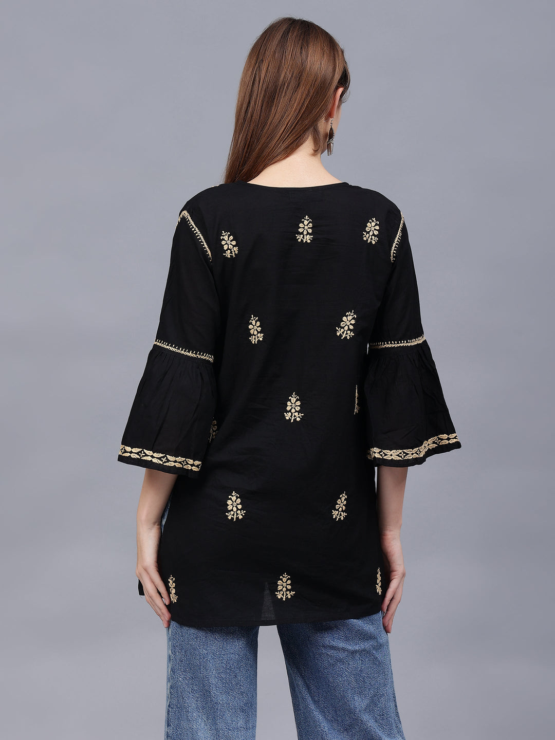 Black-&-Beige-Cotton-Embroidered-Lucknowi-Chikankari-Tunic