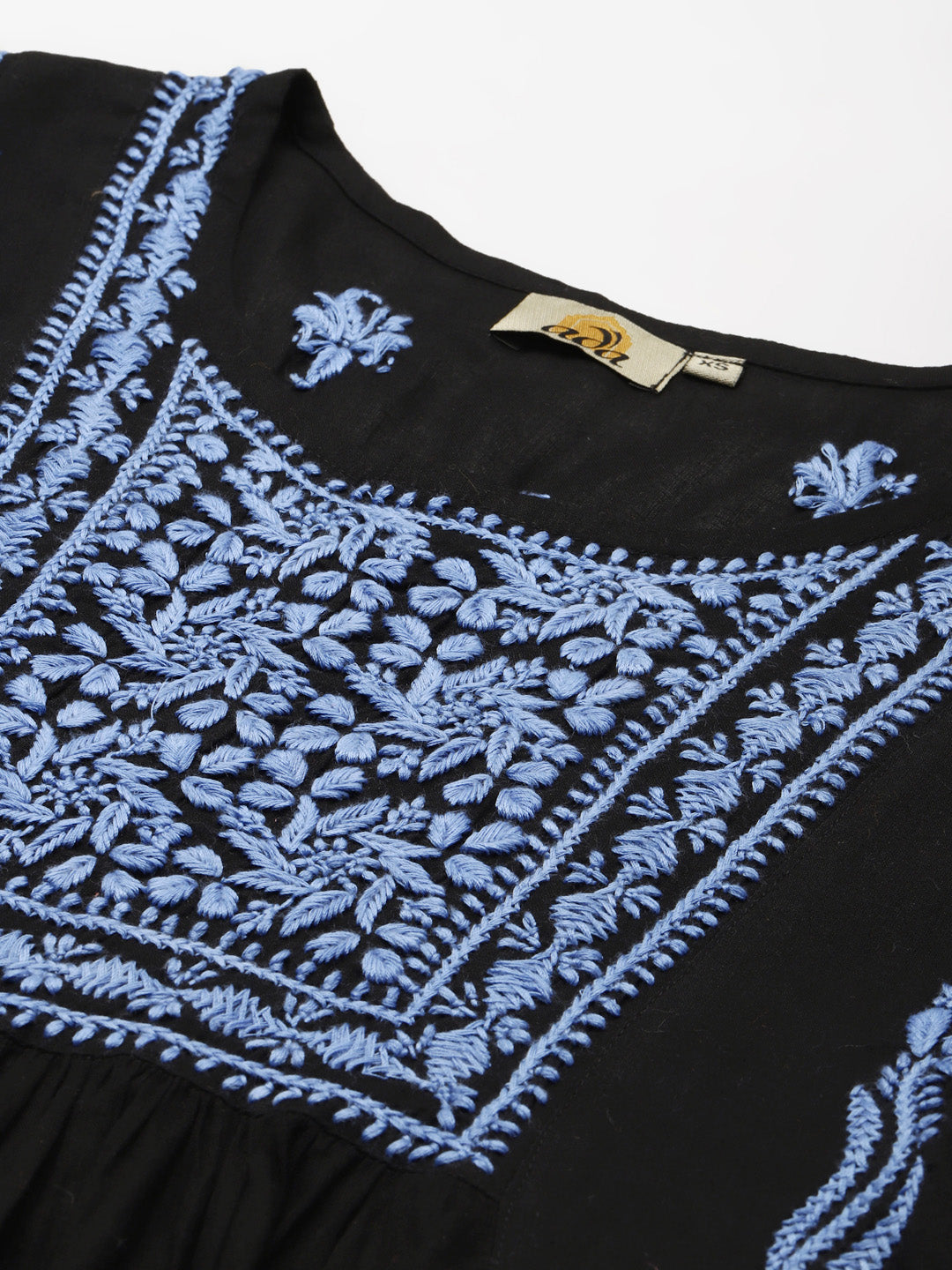 Black & Blue Cotton A-Line Chikankari Tunic