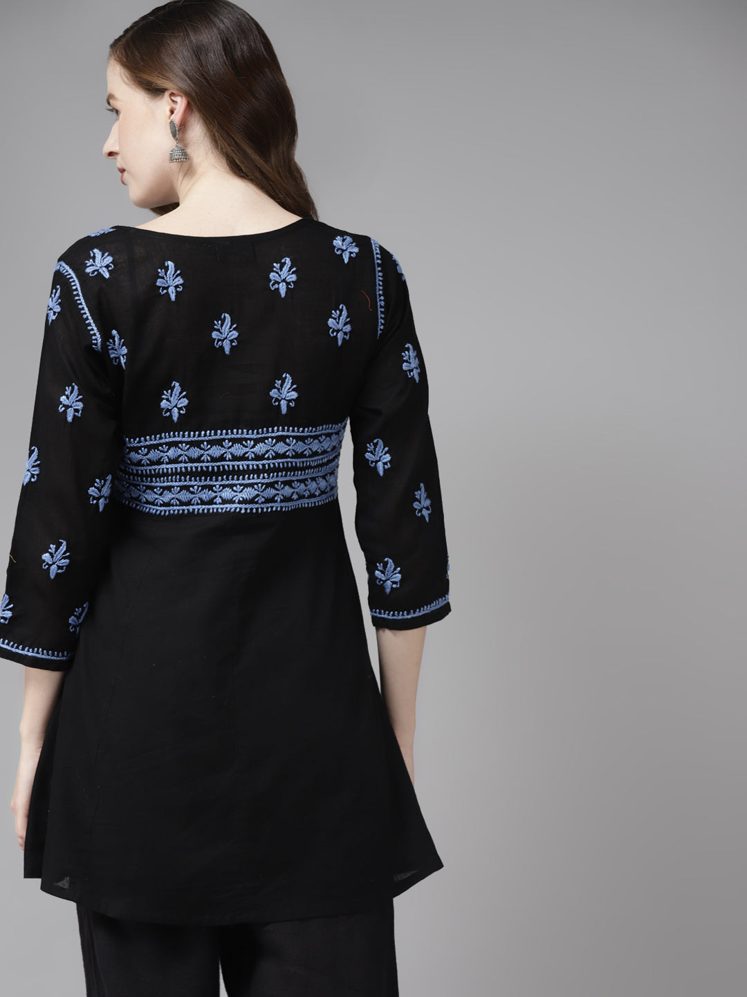 Black & Blue Cotton A-Line Chikankari Tunic