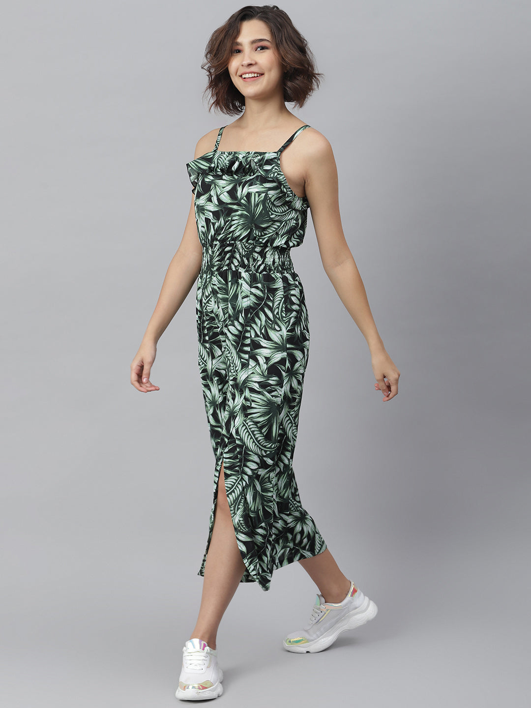 Black-&-Green-Polyester-Printed-Jumpsuit-With-Slit-Pants