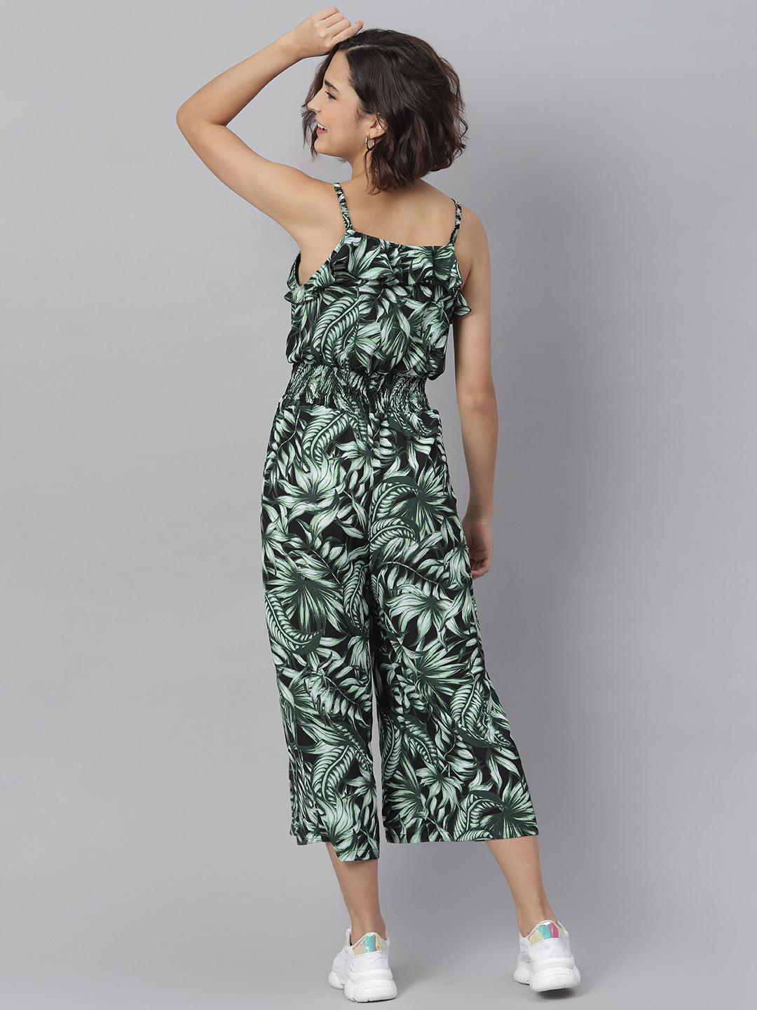Black-&-Green-Polyester-Printed-Jumpsuit-With-Slit-Pants